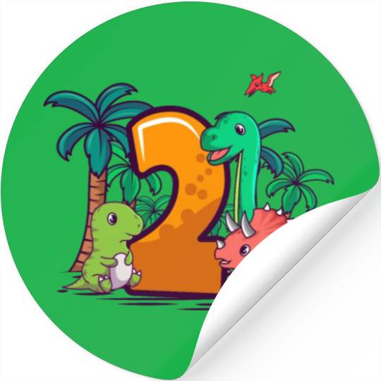 2nd Birthday Trex Triceratops Dinosaur 2 Year Stickers