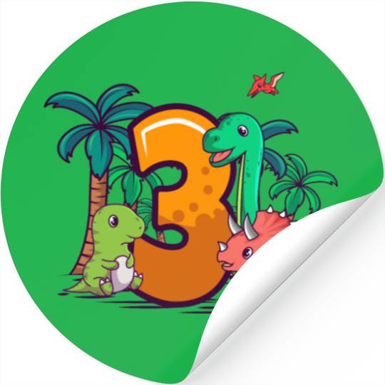 3rd Birthday T-rex Triceratops Dinosaur 3 Year Stickers