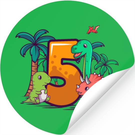 5th Birthday Trex Triceratops Dinosaur 5 Year Stickers