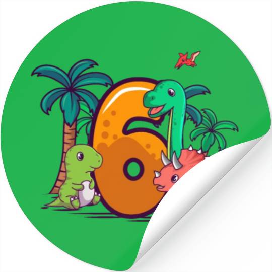 6th Birthday Trex Triceratops Dinosaur 6 Year Stickers