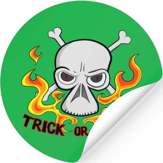 Trick or Treat Cartoon Horror Fiery Skull Stickers