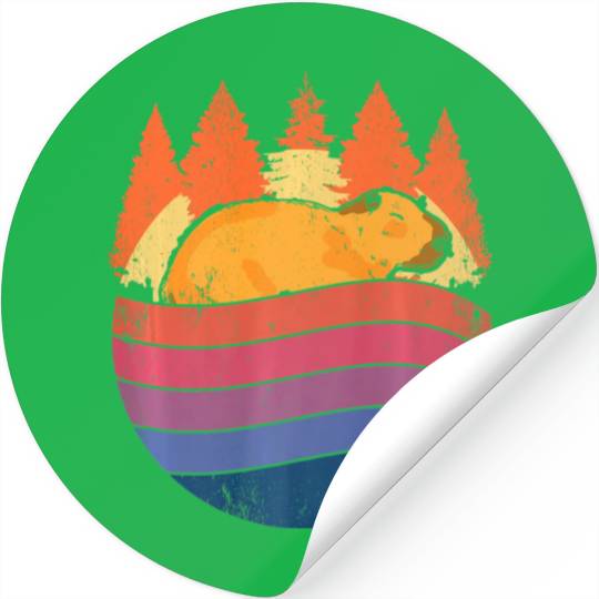 Retro Capybara In Nature Vintage Capibara Stickers
