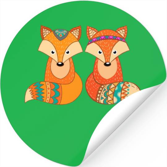 Tribal Fox Couple Wildlife Animal Lover Zookeeper Stickers
