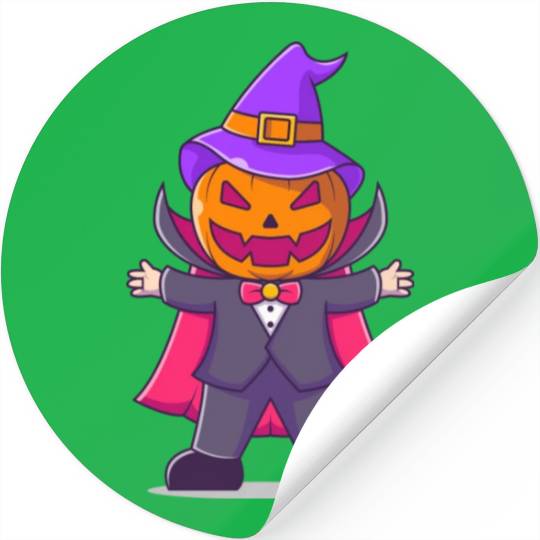 Vampire With Pumpkin Head - Halloween Stickers