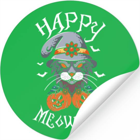 Happy Meoween Trick Or Treating Cat Halloween Stickers