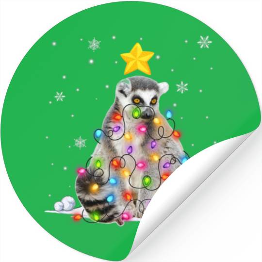 Xmas Lemur Animals Lover Christmas Tree Lights Stickers