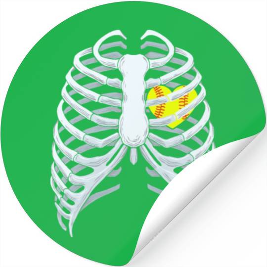 Funny Softbal Heart Skeleton Rib Cage Halloween Stickers