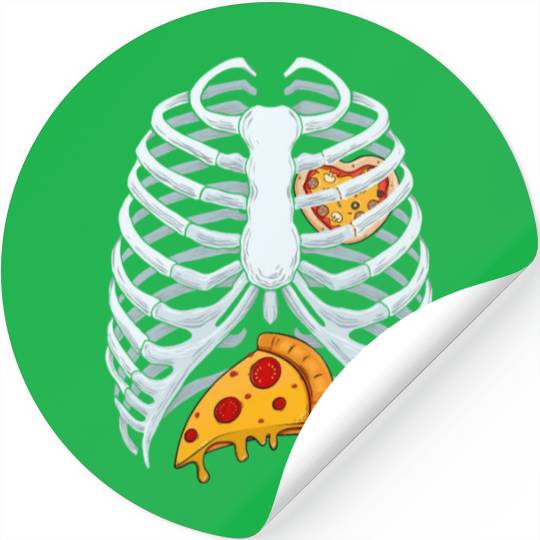Funny PIzza Skeleton Rib Cage Halloween Costume Stickers