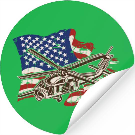 Helicopter with american flag background - chopper Stickers
