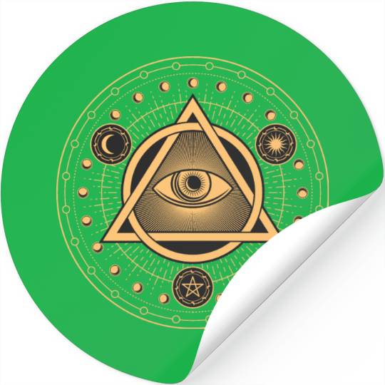 Rune Alchemy Circle with All Seeing Witchcraft Eye Stickers