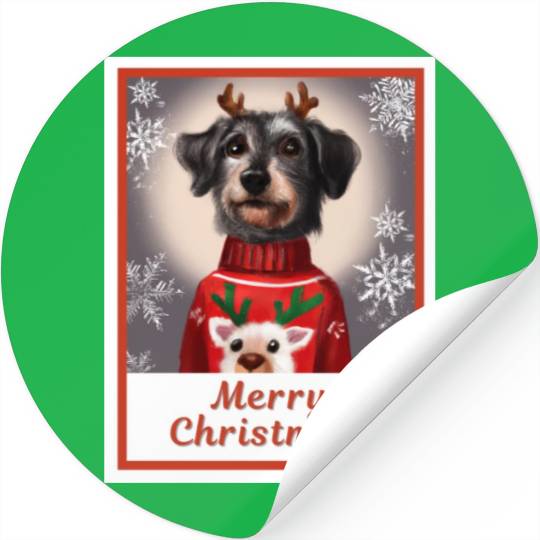 Miniature Black Schnauzer in a Christmas sweater. Stickers