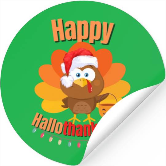Happy Hallothanksmas Trick or Treat Santa Turkey Stickers