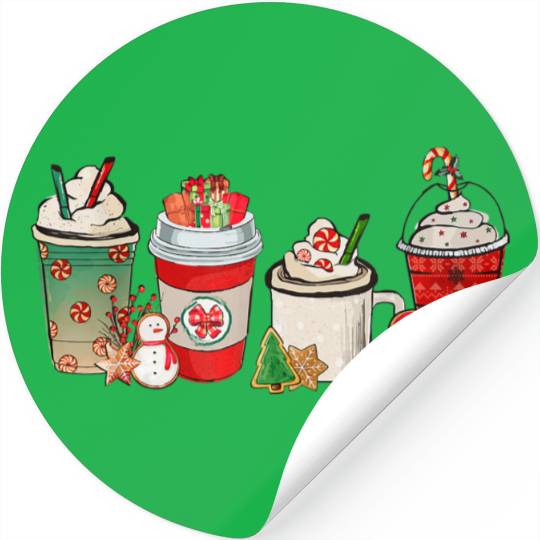 Merry Christmas Coffee Snowman Latte Peppermint Stickers