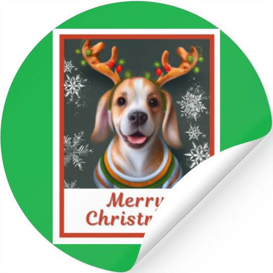 A young beagle dog wearing a festive sweater. Stickers
