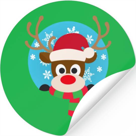 Cute Rudolph Red-Nosed Reindeer Christmas Design Stickers
