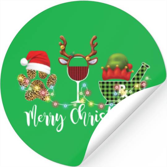 Merry Christmas Pharmacist Dog Mom Wine Stickers