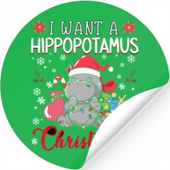 I Want A Hippopotamus For Christmas Xmas Hippo Paj Stickers