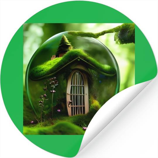 Fairy House in a Glass Orb in a Mossy Forest Stickers