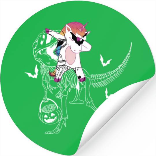 Dabbing Unicorn Riding T Rex Boys Girls Halloween Stickers