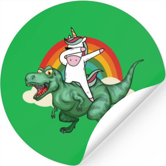 Dabbing Unicorn Riding T Rex Boys Girls Halloween Stickers