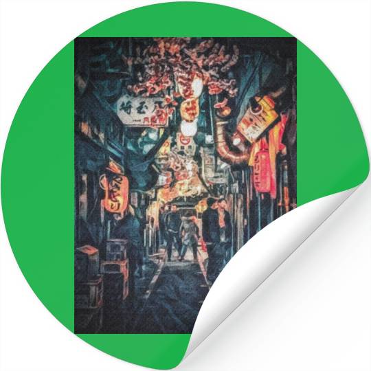 Vintage Narrow Shopping Back-Street at Night Stickers