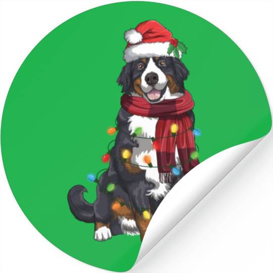 Bernese Mountain Christmas Light Funny Dog Lover Stickers