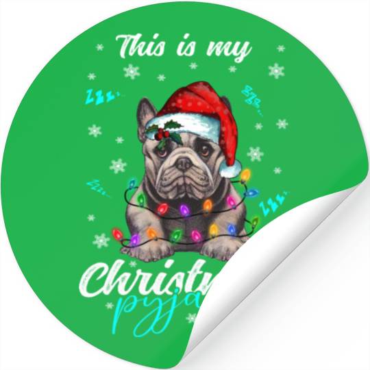 Winter Christmas Pyjama French Bulldog Stickers