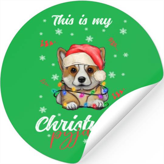 Winter Christmas Pyjama Corgi Stickers
