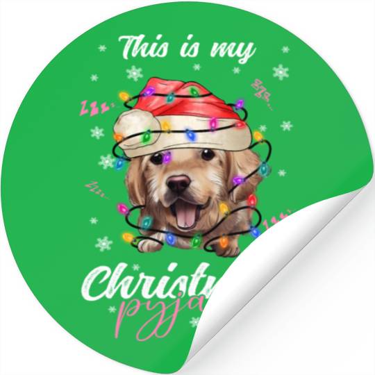Winter Christmas Pyjama Golden Retriever Stickers