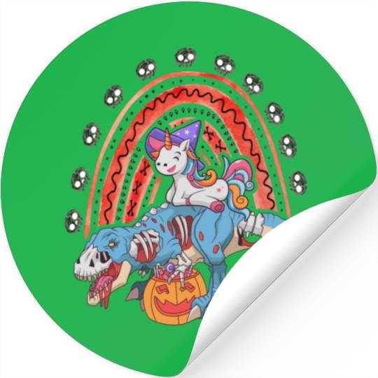 Dabbing Unicorn Riding T Rex Boys Girls Halloween Stickers