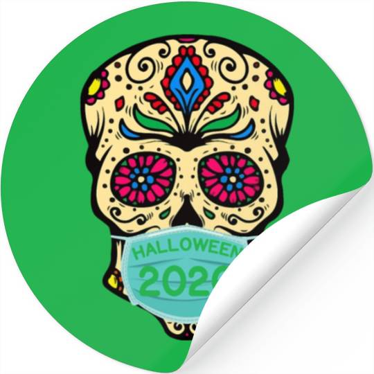 Sugar Skull Wearing Face Mask | Day of the Dead Stickers