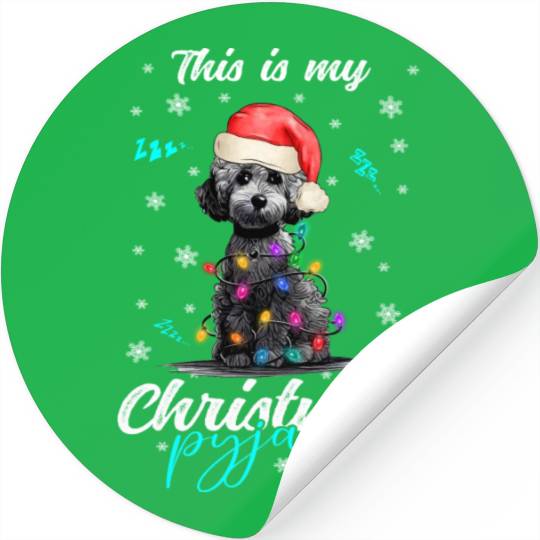 Winter Christmas Pyjama Poodle Stickers