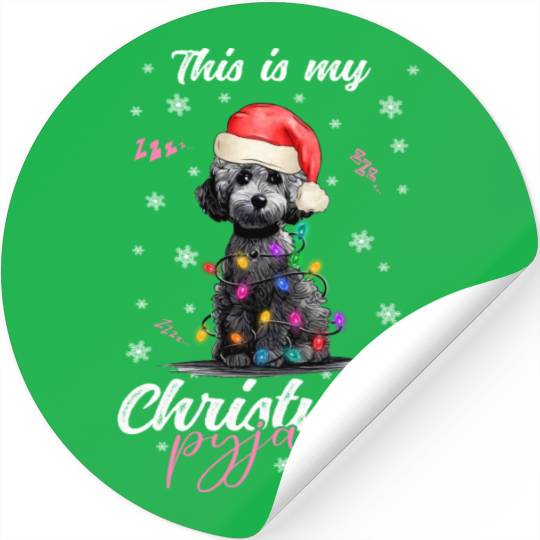 Winter Christmas Pyjama Poodle Stickers