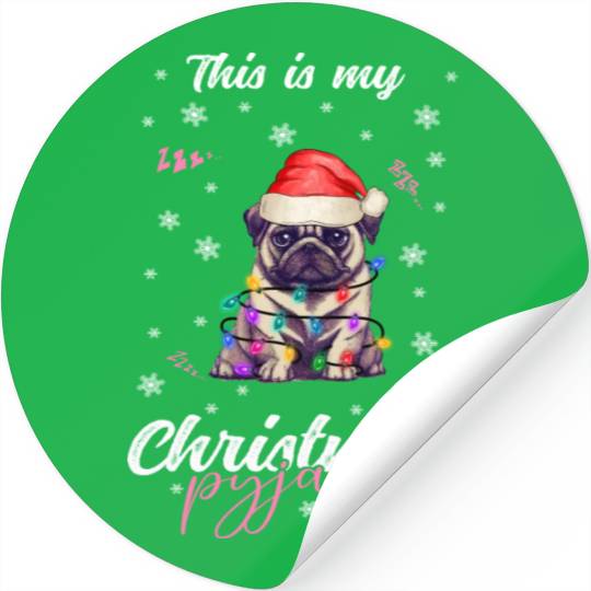 Winter Christmas Pyjama Pug Stickers