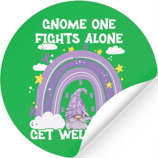 Gnome One Fights Alone Lavender Cancer Stickers