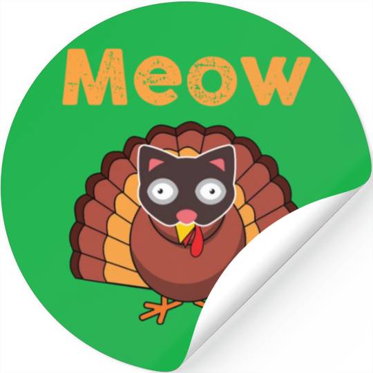 Meow Turkey Cat Mask Thanksgiving Family Dinner Stickers