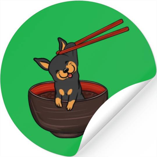 Miniature Pinscher Dipping Noodles Stickers
