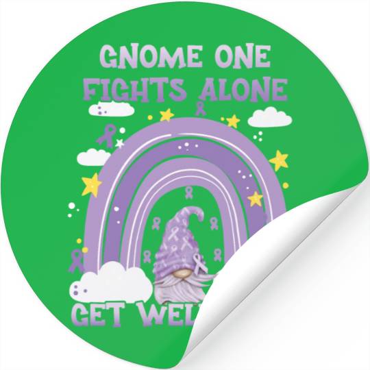 Gnome One Fights Alone Lavender Cancer Stickers