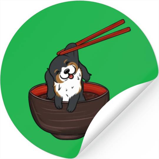 Bernese Mountain Dog Dipping Noodles Stickers