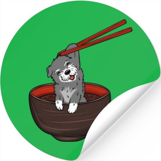 Schnauzer Dipping Noodles Stickers