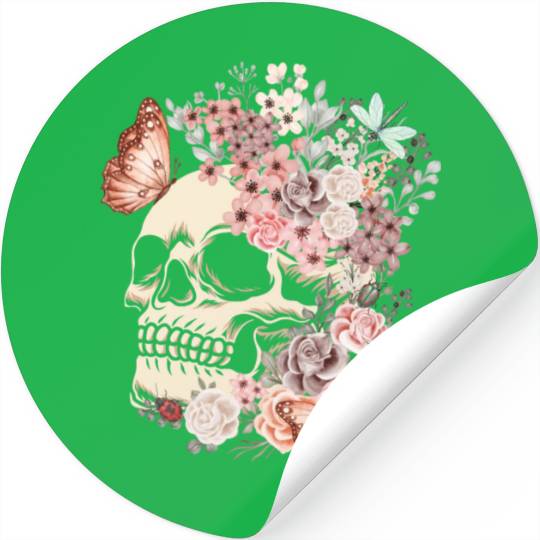 Butterfly Flowers Skull Nature Stickers