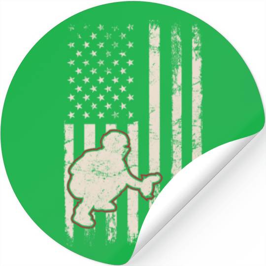 Baseball Catcher USA Flag Patriotic American Flag Stickers