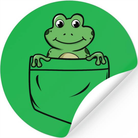 Happy Little Green Frog in the Pocket Funny Animal Stickers