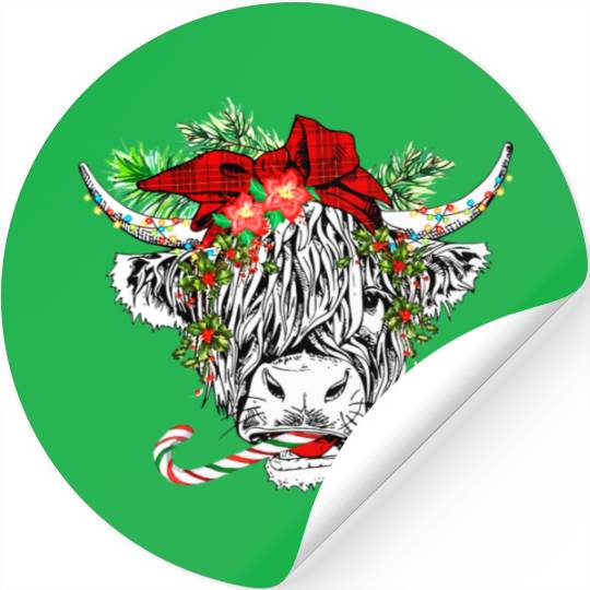Christmas Highland Cow Merry Christmas Stickers