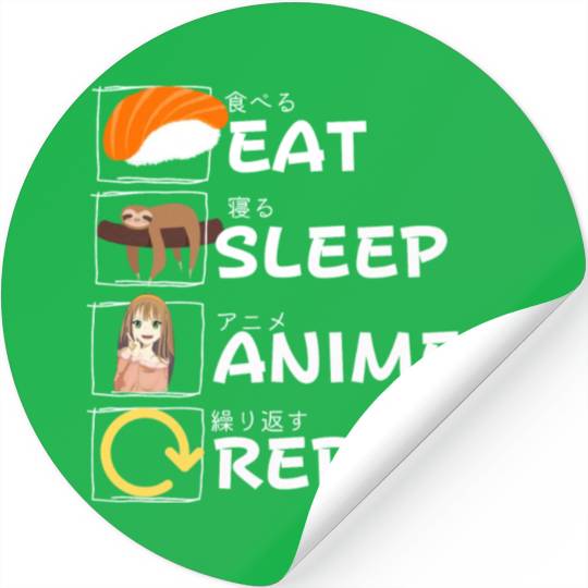 Eat Sleep Anime Repeat Stickers, Anime Manga