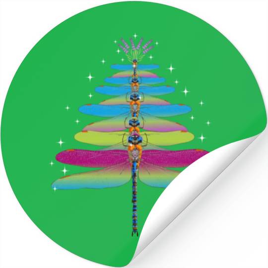 Dragonfly Christmas Tree Funny Insects Lover Xmas Stickers