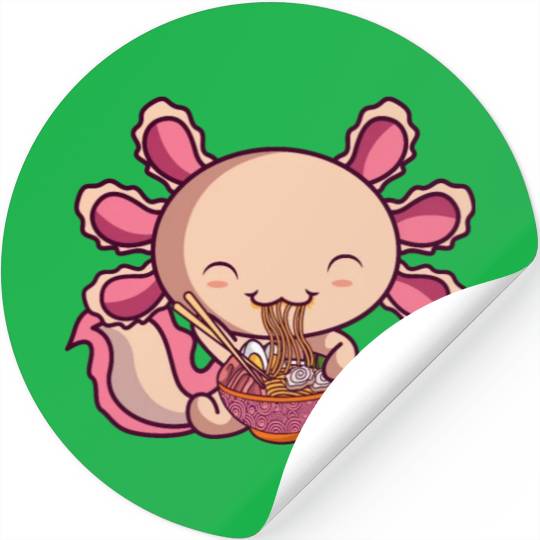 Kawaii Axolotl Eating Ramen Japanese Noodles Anime Stickers