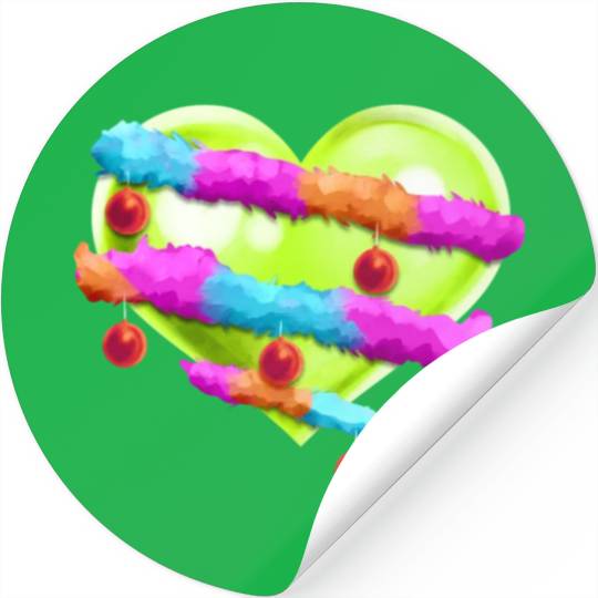 Green Heart With Garland And Christmas Tree Balls Stickers