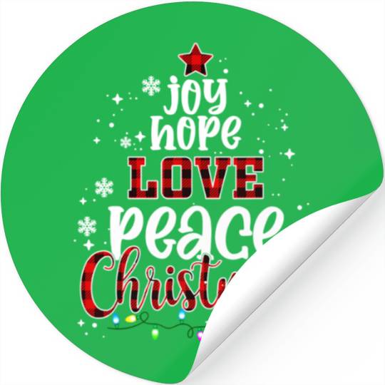 Joy Hope Love Peace Christmas Red Buffalo Plaid Stickers