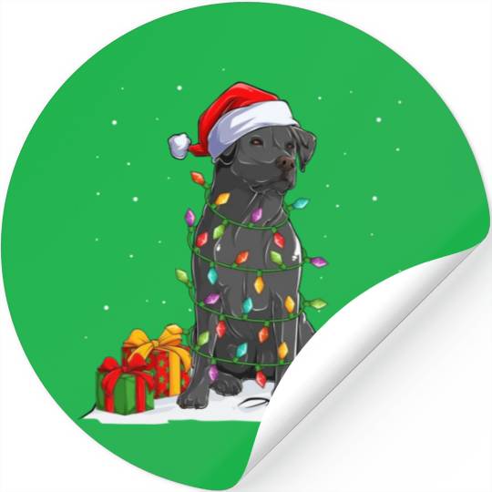 Black Lab Labrador Christmas Lights Pajama Dog Stickers